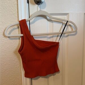 Amazon Orange Asymmetrical Crop Tank Top